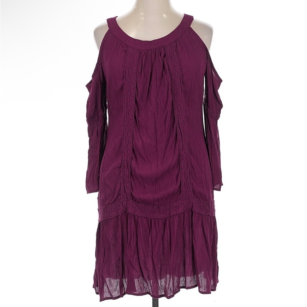 Terra & Sky|Boho Cold Shoulder Tiered Crochet 3/4 Sleeve Dress|1X|EUC - Picture 2 of 11